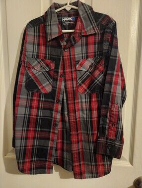 2 HAWK plaid Button Down Long Sleeve Shirts SMALL
